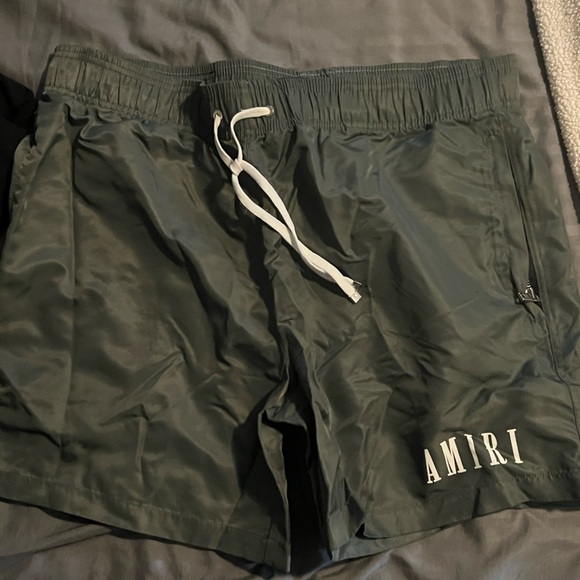 AMIRI Olive Green Elastic Waist Nylon Shorts with Logo Tag